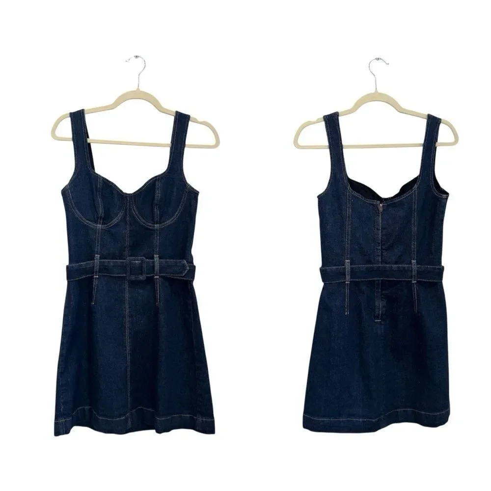 NEW Reformation Joanne Belted Denim Dress in a dark wash